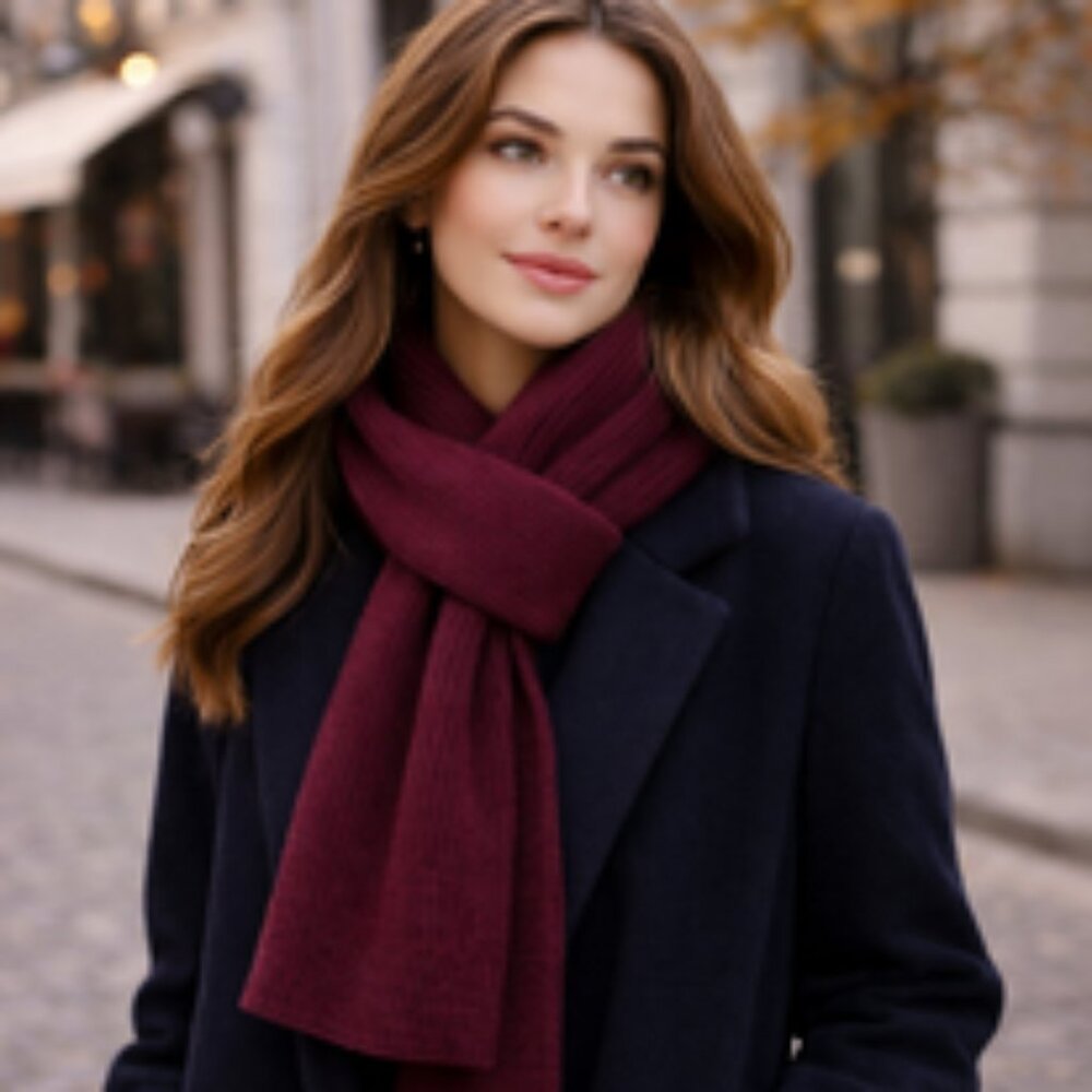 Vintage Merlot Ribbed Knit Scarf – Made in Taiwan R.O.C.